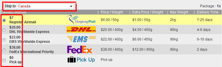 shipping methods